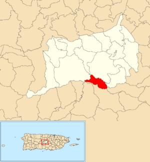 Location of Bermejales within the municipality of Orocovis shown in red