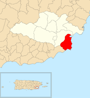 Location of Camino Nuevo within the municipality of Yabucoa shown in red
