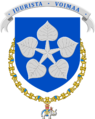 Coat of arms of Sauli Niinistö, 12th president of Finland as Knight of the Royal Order of the Elephant