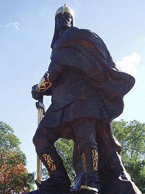 Fragment of monument to knyaz Mal in Korosten town, Ukraine