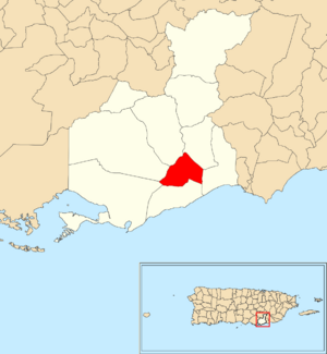 Location of Guayama barrio-pueblo within the municipality of Guayama shown in red