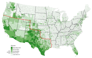 Hispanic population in the United States and the former Mexican-American border