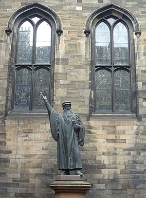 John Knox statue outside the Assembly Hall on the Mound, Edinburgh