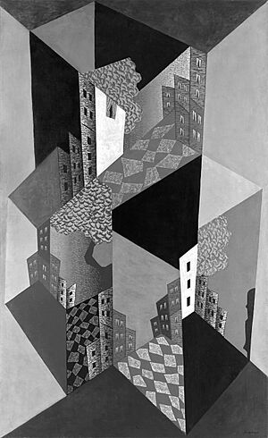 Léopold Survage, 1920, La Ville (The Town), oil on canvas, 254 x 152 cm (black and white photo)