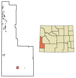 Location of Diamondville in Lincoln County, Wyoming.