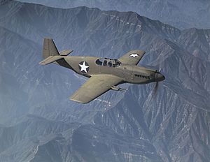 North American Mustang Mk.IA in flight over California (USA), in October 1942 (fsac.1a35324)
