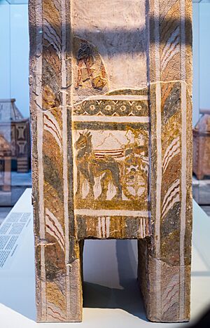 Painting on limestone sarcophagus of religious rituals from Hagia Triada - Heraklion AM - 10
