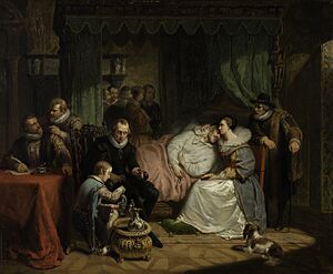 Prins Willem I, na de mislukte moordaanslag door Jean Jauregui in 1582, verpleegd door Charlotte de Bourbon Rijksmuseum SK-A-4712