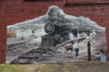 Railroad-themed mural in the town of Gauley Bridge, West Virginia LCCN2015634256