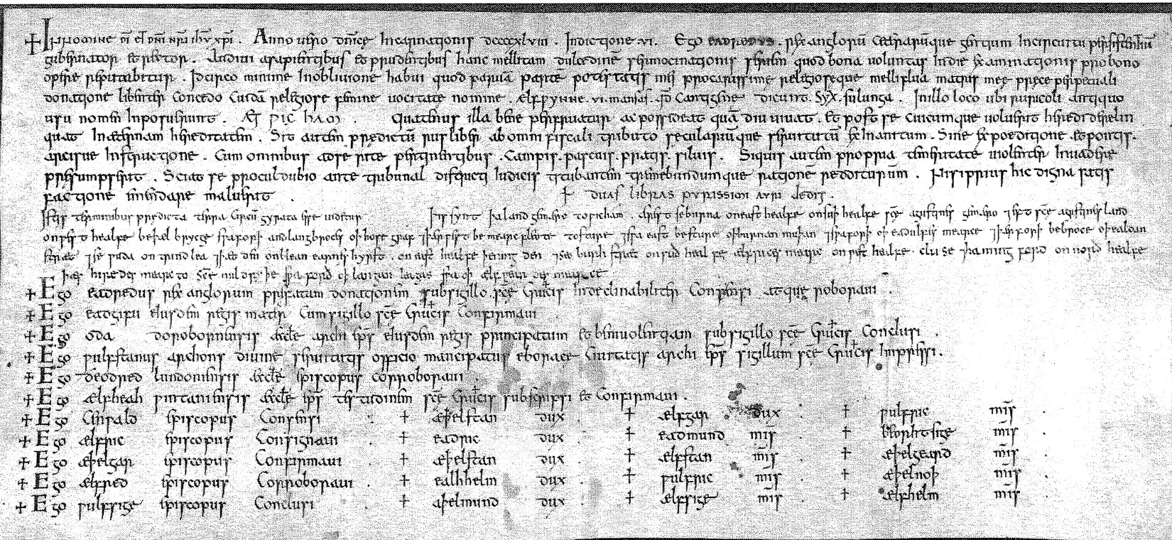 S 535 Diploma of King Eadred for Ælfwyn AD 948, written by Edmund Cf