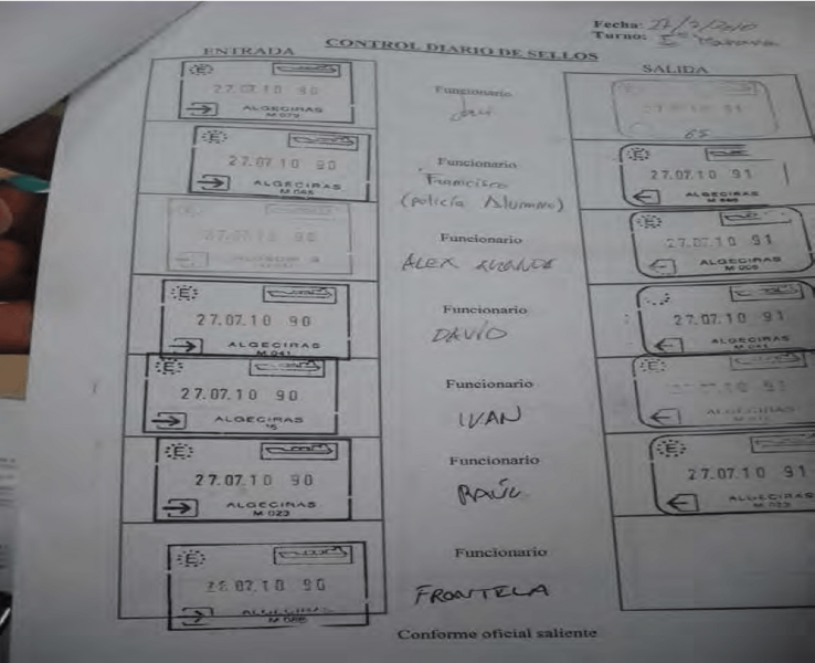 Schengen Spain Stamp log