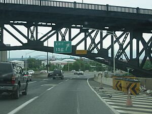 Southbound New Jersey Turnpike under Pulaski Skyway