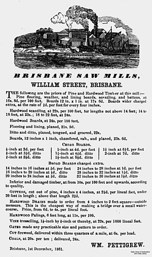 StateLibQld 1 109780 Advertisement for Brisbane Saw Mills, William Street, Brisbane, 1861