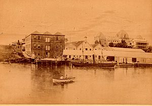 StateLibQld 1 158470 Sketch of the Brisbane River looking towards the wharf and buildings on Short Street, Brisbane, ca. 1889