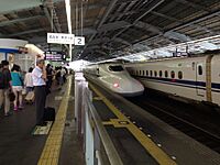 Train of Sanyo Shinkansen leaving Shin-Kobe Station
