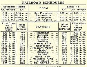 Yosemite Valley Railroad schedule 1915-1916