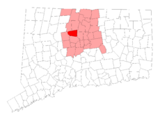 Avon's location within Hartford County and Connecticut