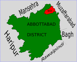 Location of Boi Union Council (highlighted in red) within Abbottabad District.