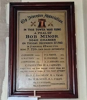 Bob Minor peal plaque in SS Peter and Paul's Church, Chatteris, Cambridgeshire