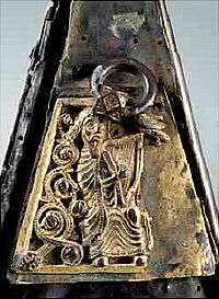 Earliest Irish harp on the Breac Máedóc reliquary, circa 1000-1100 A.D