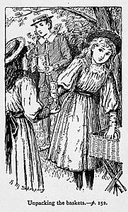 Illustrations by K. M. Skeaping for the Holiday Prize by E. D. Adams-pg-152-Unpacking the baskets