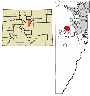 Location of the Genesee CDP in Jefferson County, Colorado.Colorado