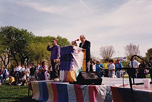 Liebman Reading Names at 1993 AIDS Quilt in DC