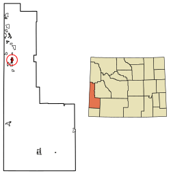 Location of Afton in Lincoln County, Wyoming.