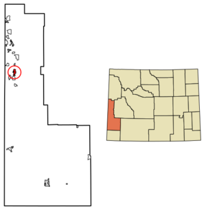 Location of Afton in Lincoln County, Wyoming.