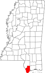 Map of Mississippi highlighting Hancock County