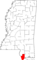 Map of Mississippi highlighting Hancock County
