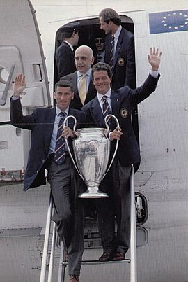 Mauro Tassotti, Fabio Capello and Adriano Galliani with the UEFA Champions League trophy - 1994