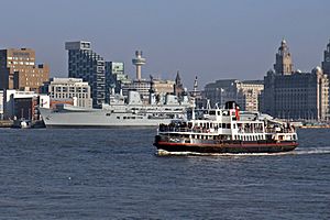 Mersey Ferry Royal Iris and HMS Illustrious, River Mersey (geograph 3786310)