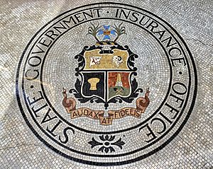 Mosaic of the State Government Insurance Office logo at Family Services Building, converted into Adina Apartment Hotel, Brisbane 01