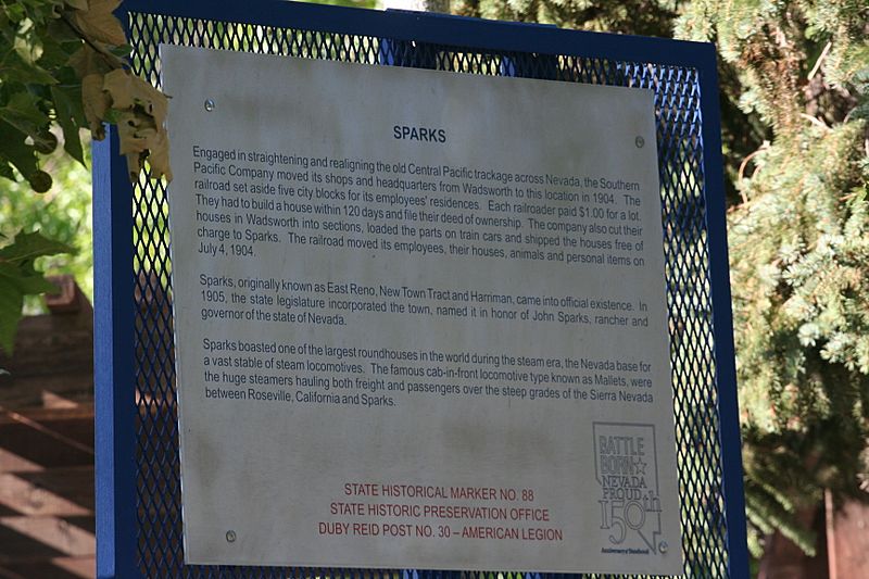 Nevada Historical Marker 88 Sparks