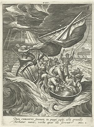 Storm op het Meer van Galilea Leven van Christus (serietitel) Vita I. Christi (serietitel), RP-P-1980-56 (cropped)