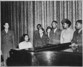 "Marian Anderson, world's greatest contralto, entertains a group of overseas veterans and WACs on (the) stage of the San - NARA - 535928