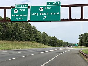 2020-07-11 13 46 57 View north along New Jersey State Route 444 (Garden State Parkway) at Exit 63A (New Jersey State Route 72 EAST, Long Beach Island) in Stafford Township, Ocean County, New Jersey