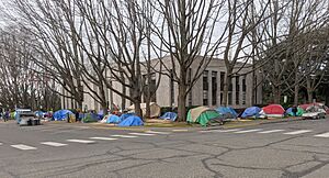 Bellingham City Hall with a homeless camp around it. December 2020. (50693543996)