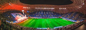 CS Universitatea Craiova fans coreography and pyroshow in Craiova city at the Ion Oblemenco stadium