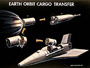 Cargo transport from Space Shuttle with the space tug to Nuclear shuttle