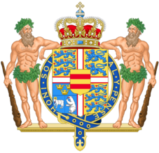 Coat of Arms of the Monarch of Denmark (Member of the Garter Variant).svg