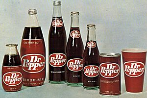 Dr Pepper bottles and cans as of 1971
