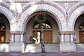 Front entrance of Old Post Office, decorated for Christmas