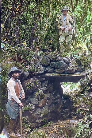 Hiram Bingham at Espiritu Pampa ruins 1911