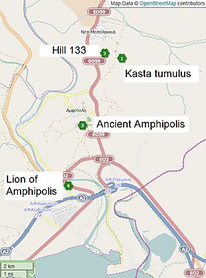 Kasta tumulus and Lion of Amphipolis location map en.jpg