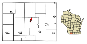 Location of Darlington in Lafayette County, Wisconsin.