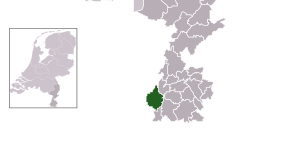 Highlighted position of Maastricht in a municipal map of Limburg