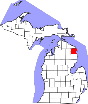 Map of Michigan highlighting Alpena County