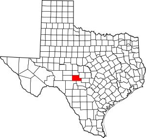 Map of Texas highlighting Kimble County